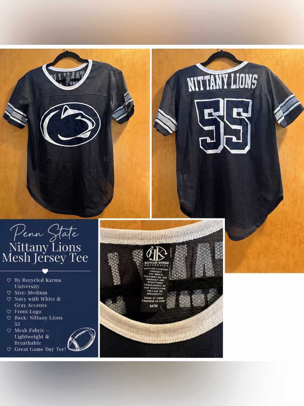 Recycled Karma Navy Penn State Nittany Lions Mesh Jersey Tee.